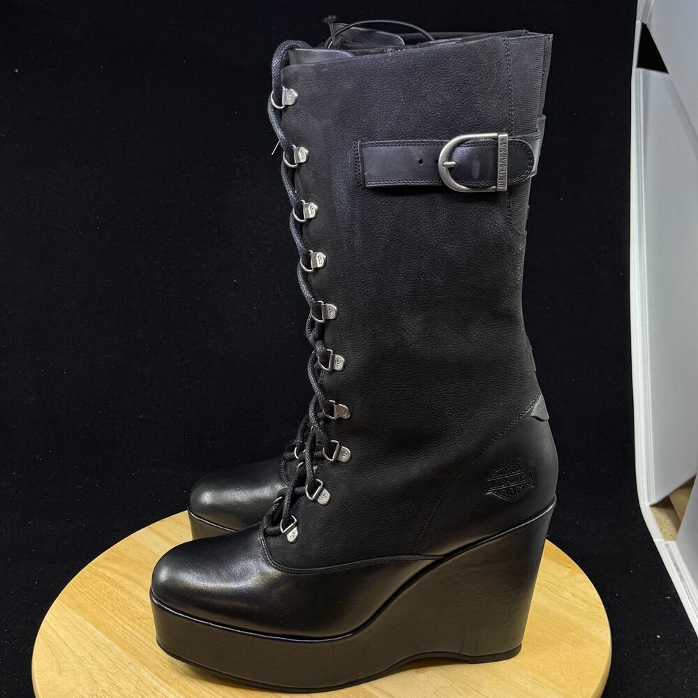 Harley-Davidson Celina 10" Wedge Black Motorcycle Boots D84732 Women's Sz 10 NEW - Picture 6 of 8